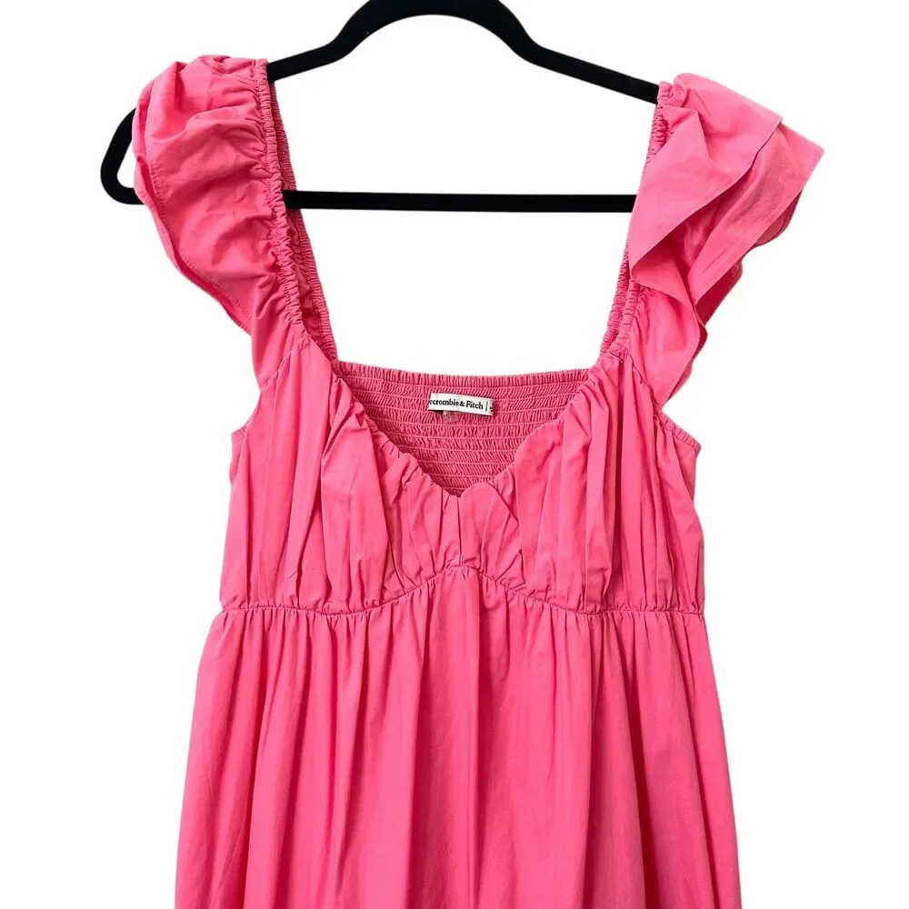 ABERCROMBIE & FITCH Tiered Flutter Sleeve‎ Maxi Dress Pink Medium